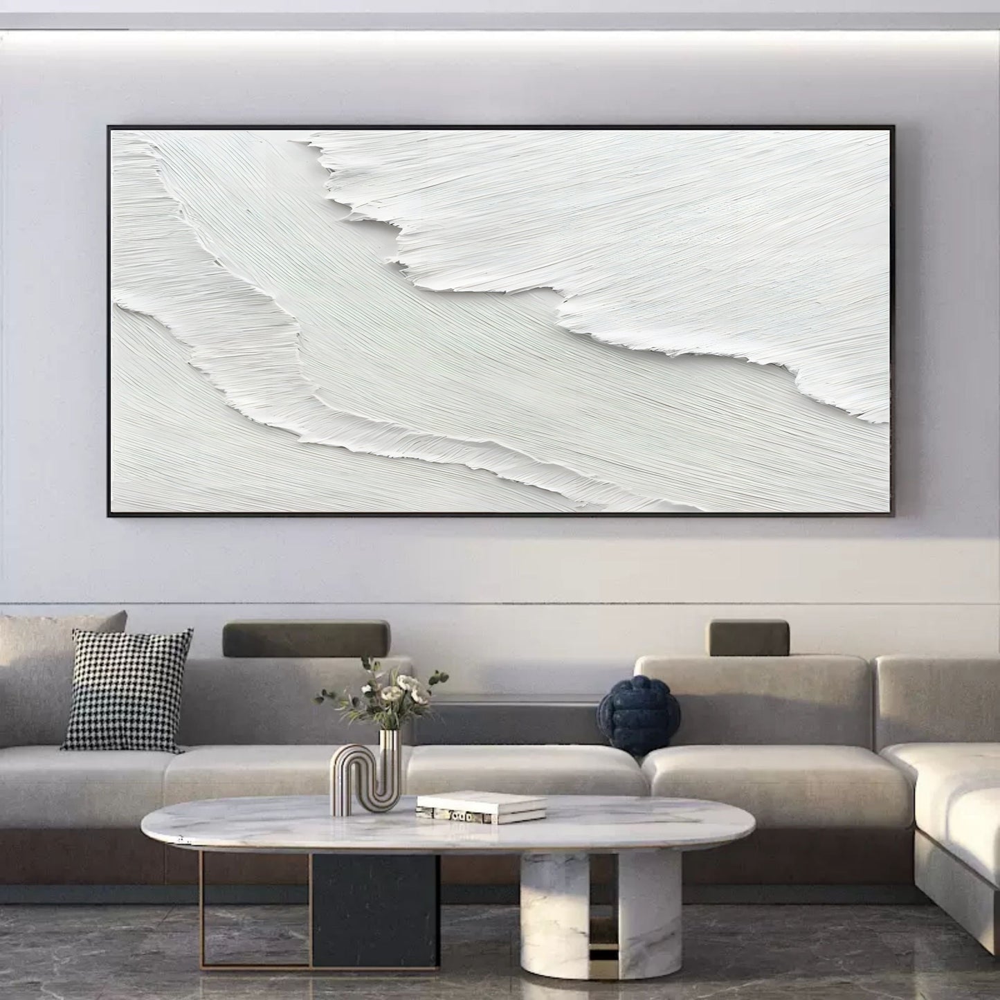 Modern White Textured Oil Painting for Minimalist Home Decor