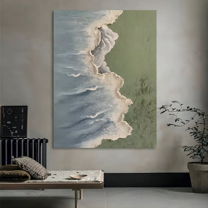Coastal Serenity: Textured Ocean Waves and Nature in Stunning Oil Painting Art