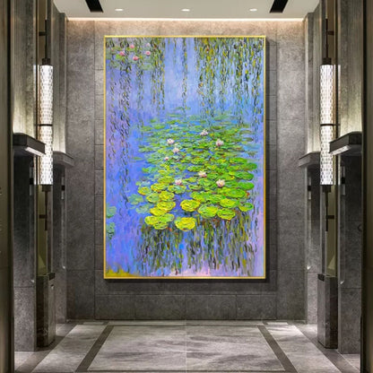 Tranquil Water Lilies - Serene Oil Painting with Vibrant Plaster Texture