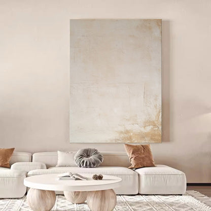 Serene Beige Abstract Oil Painting for Minimalist Home Decor