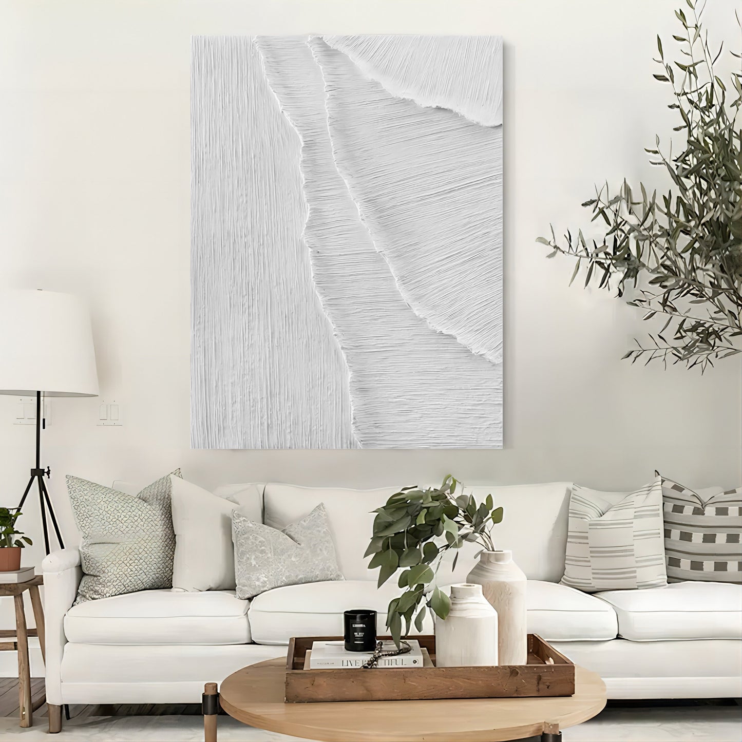 Serene Coastal Landscape Oil Painting - Textured White Waves on Canvas Art