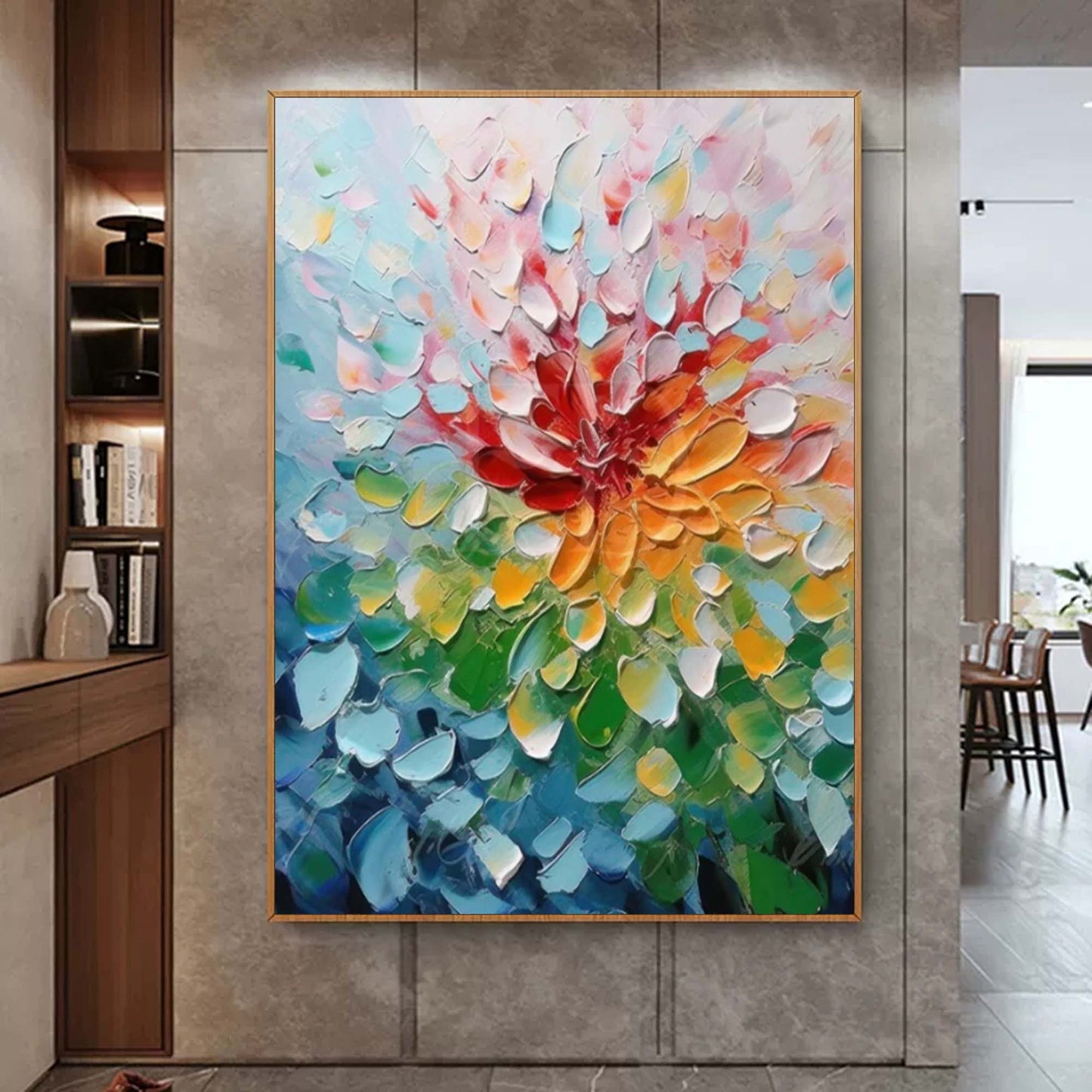 Vibrant Floral Oil Painting with Bold Colors and Textured Brushwork