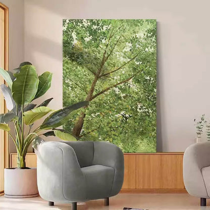 Serenity in Nature: Lush Green Tree Oil Painting for Peaceful Home Decor