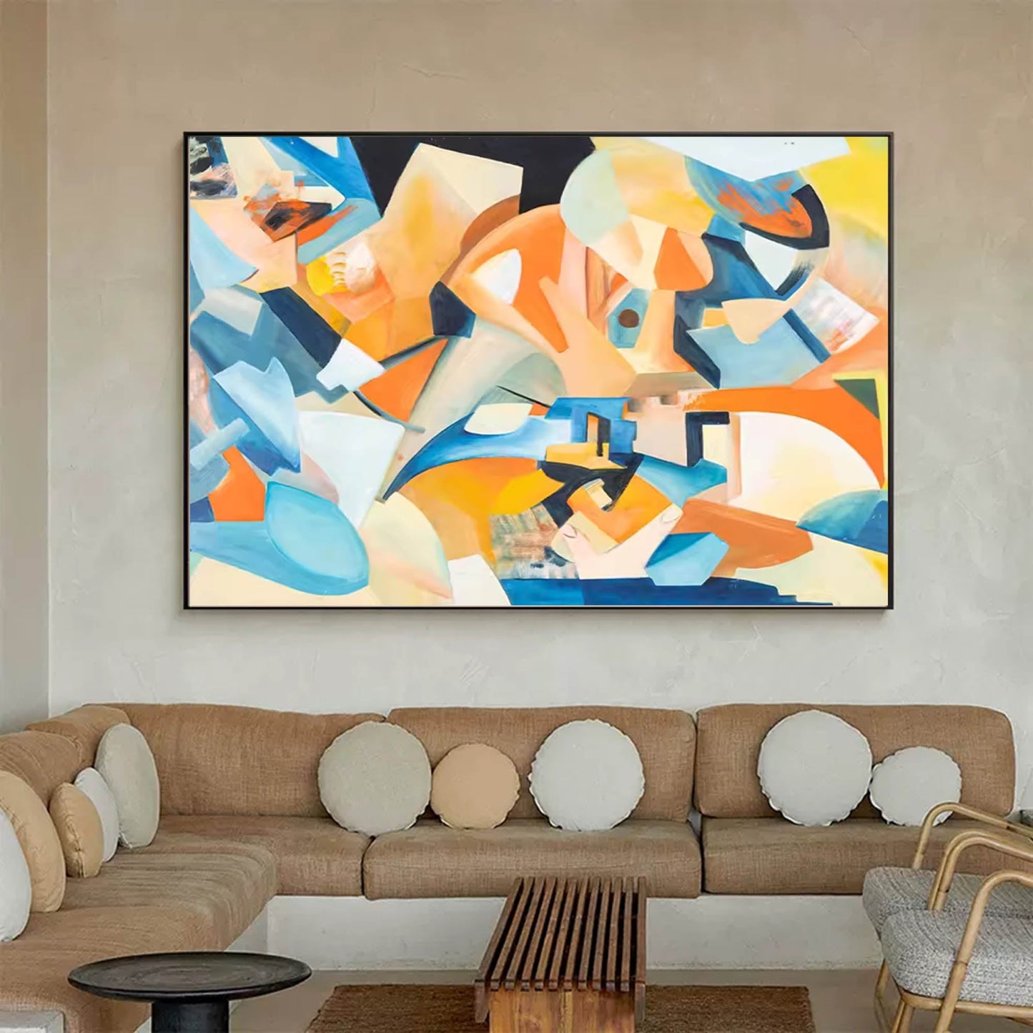 Vibrant Abstract Oil Painting with Bold Colors and Dynamic Shapes for Modern Decor