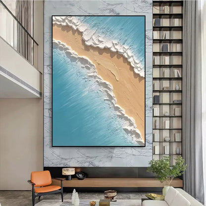 Coastal Serenity: Textured Oil Painting of Beach and Waves