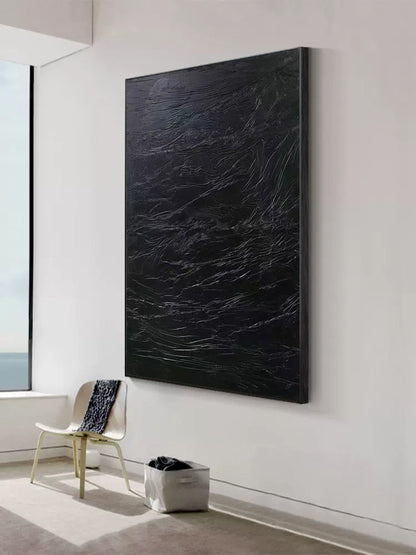 Abstract Black Textured Oil Painting for Modern Home Decor