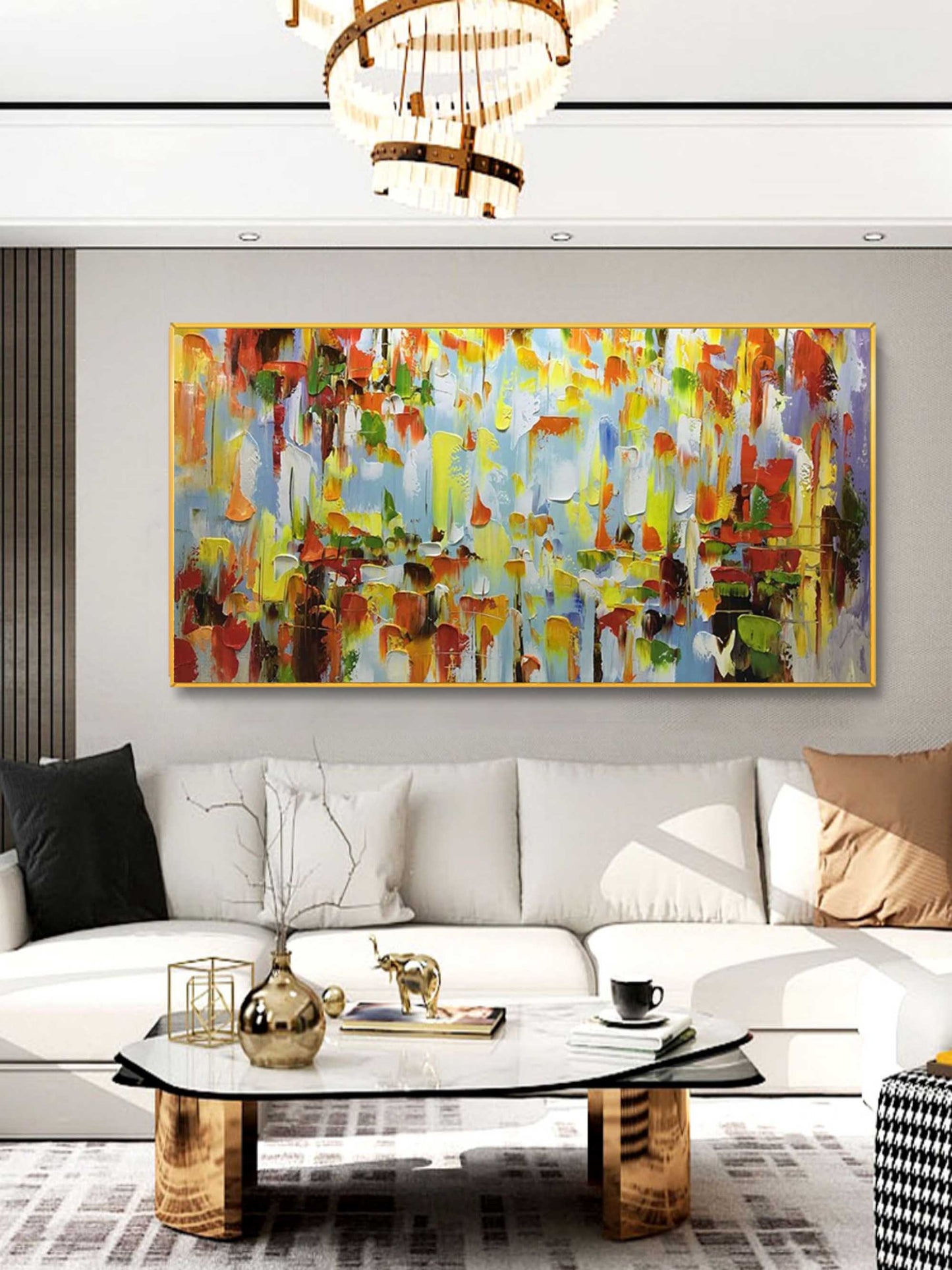 Vibrant Abstract Oil Painting with Rich Colors and Dynamic Textures for Modern Decor