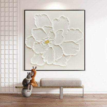 Elegant White Flower Oil Painting for Minimalist Home Decor and Modern Aesthetics