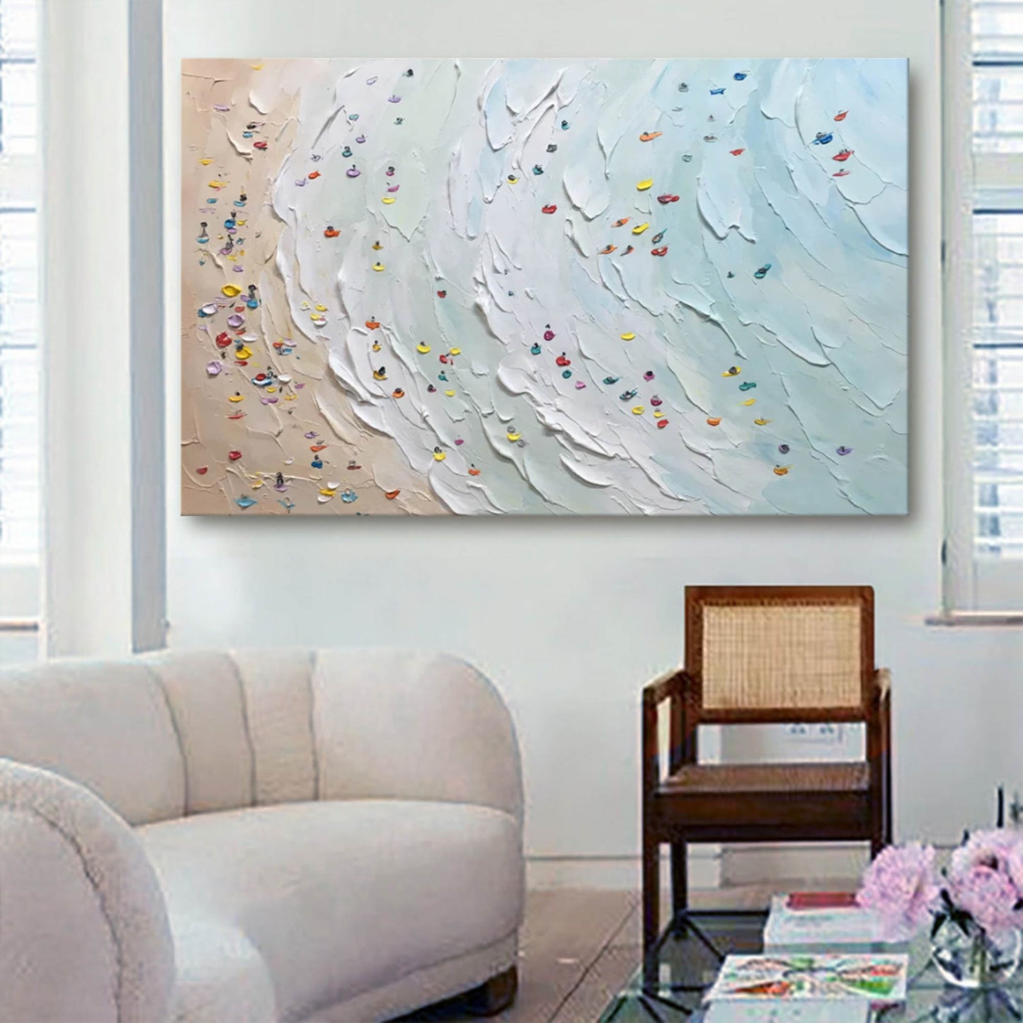 Ocean Waves with Colorful Palette Knife Texture Oil Painting