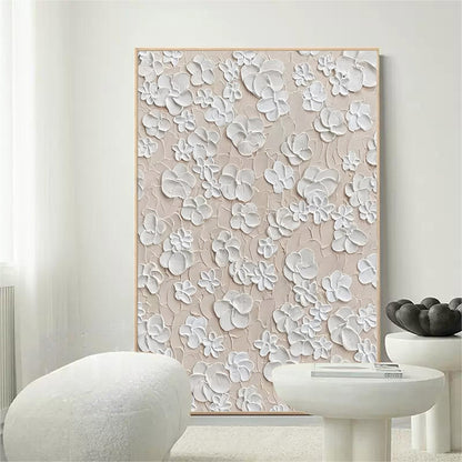 Textured Floral White Oil Painting for Elegant Home Decor