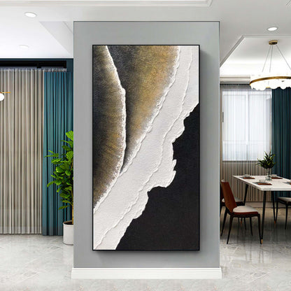 Abstract Modern Landscape Oil Painting with Textured Earth Tones and Bold Contrast