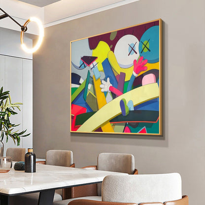 Vibrant Kaws-Inspired Pop Art Oil Painting for Modern Home Decor