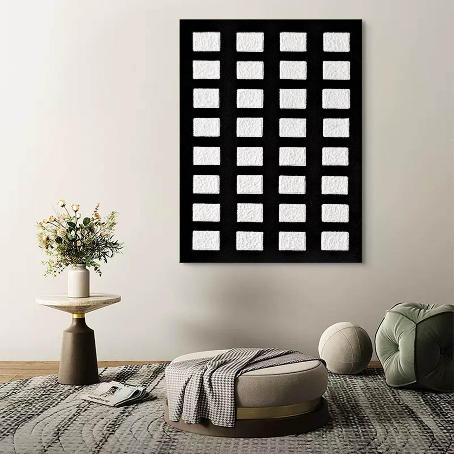 Abstract Black and White Wabi-Sabi Oil Painting for Modern Home Decor