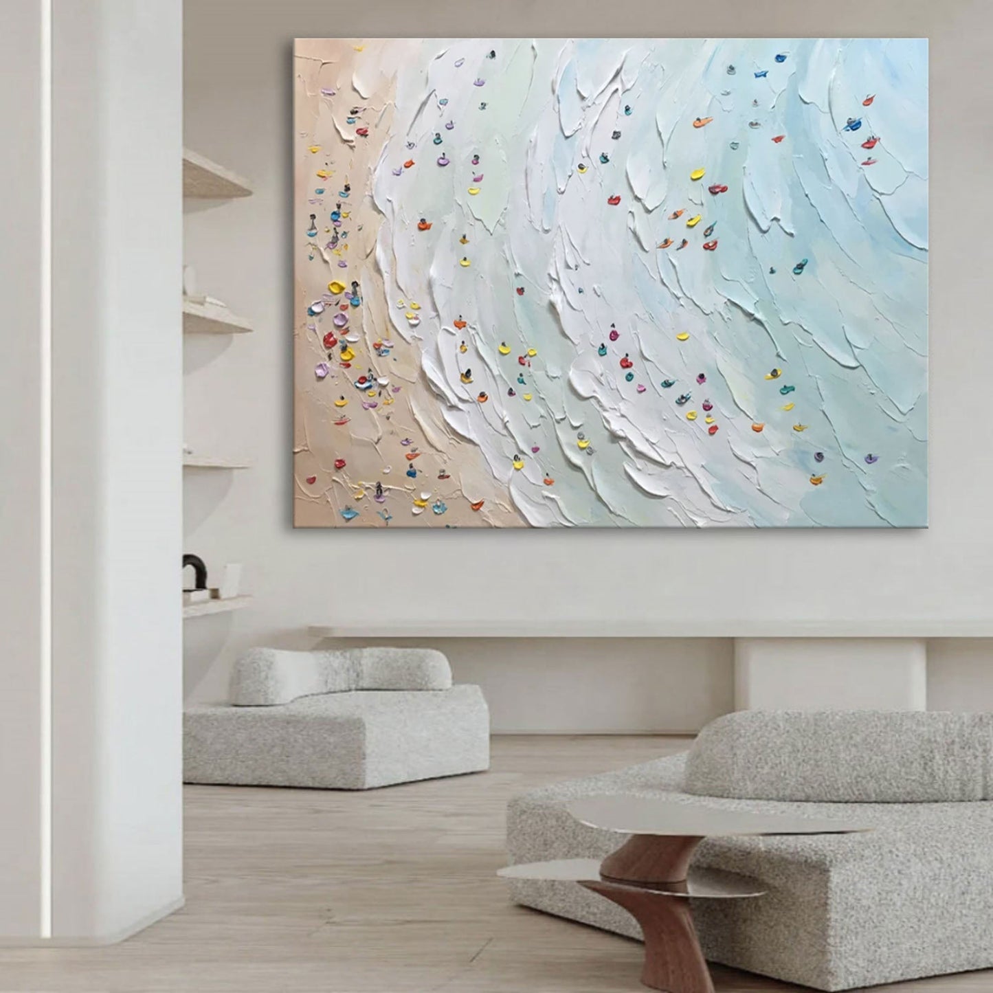 Ocean Waves with Colorful Palette Knife Texture Oil Painting