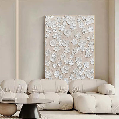 Textured Floral White Oil Painting for Elegant Home Decor