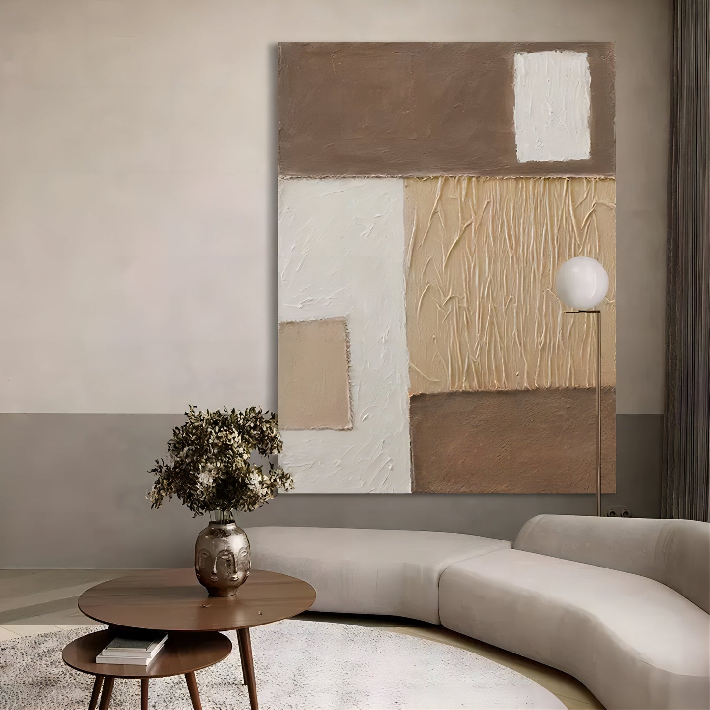 Modern Abstract Oil Painting in Earthy Tones for Contemporary Home Decor