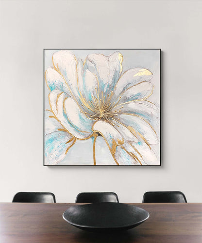 Elegant White Flower Oil Painting with Gold Accents for Home Decor