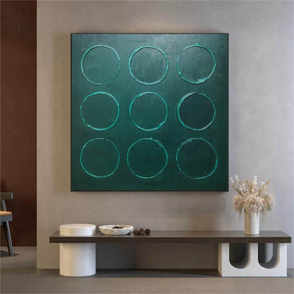 Modern Wabi-Sabi Inspired Green Circle Oil Painting for Unique Home Decor