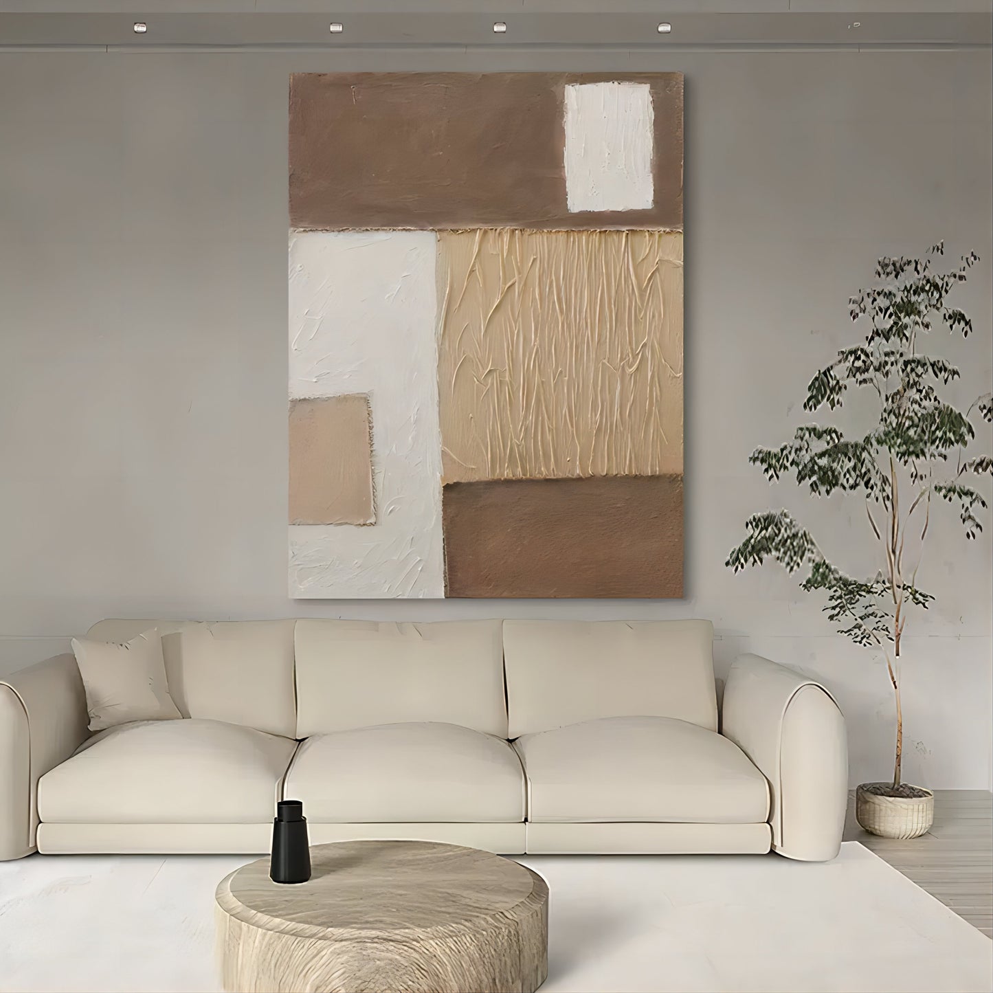 Modern Abstract Oil Painting in Earthy Tones for Contemporary Home Decor