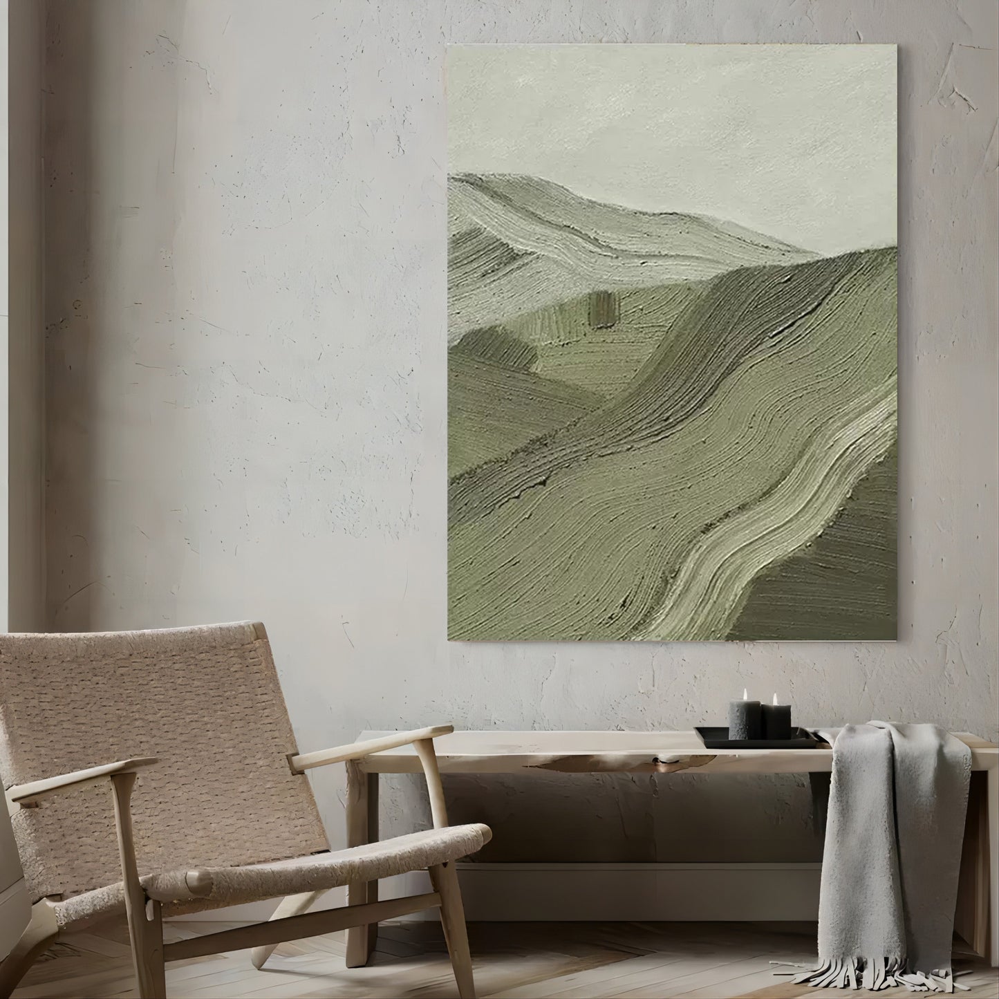 Serene Earth Tones Abstract Oil Painting for Modern Home Decor