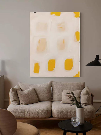 Contemporary Minimalist Oil Painting with Warm Yellow Accents