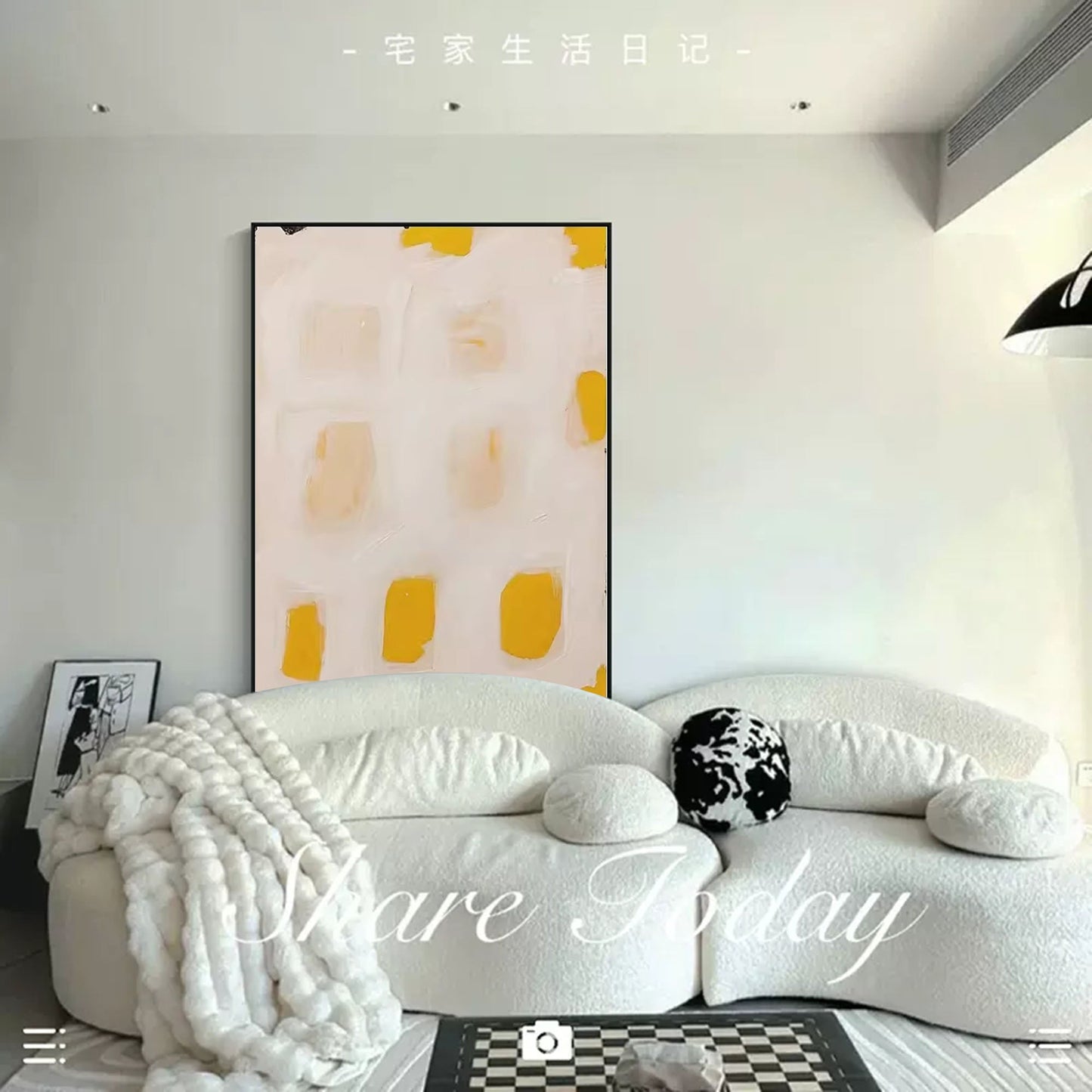 Contemporary Minimalist Oil Painting with Warm Yellow Accents