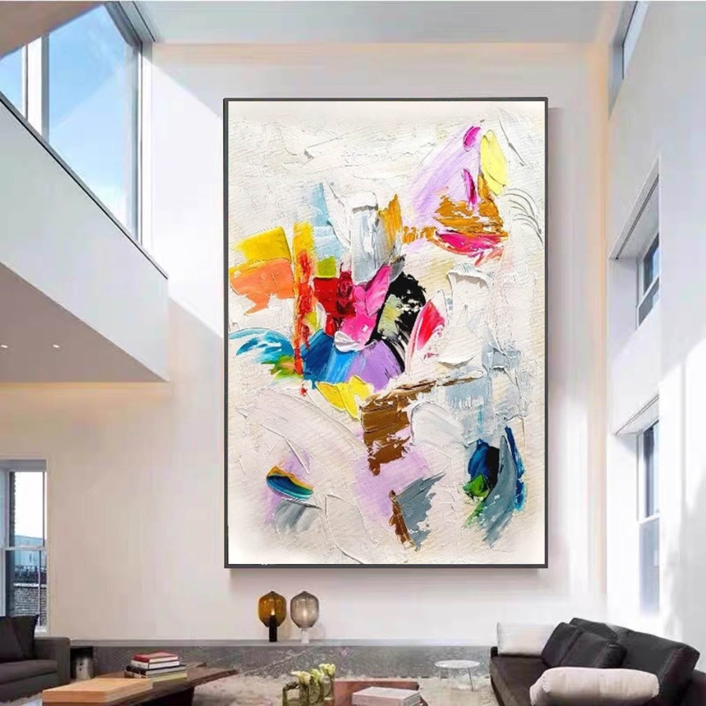 Vibrant Abstract Oil Painting with Bold Colors for Modern Home Decor