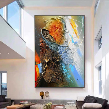 Vibrant Abstract Oil Painting with Textured Colors for Modern Home Decor