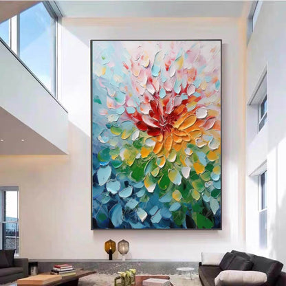 Vibrant Floral Oil Painting with Bold Colors and Textured Brushwork