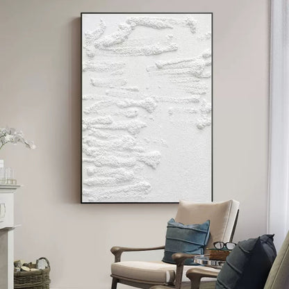 Abstract White Textured Oil Painting for Modern Home Decor