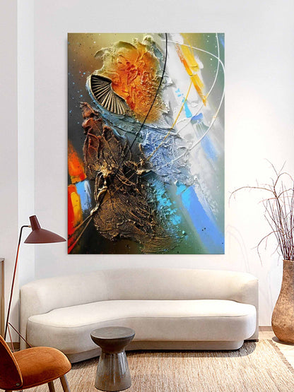 Vibrant Abstract Oil Painting with Textured Colors for Modern Home Decor