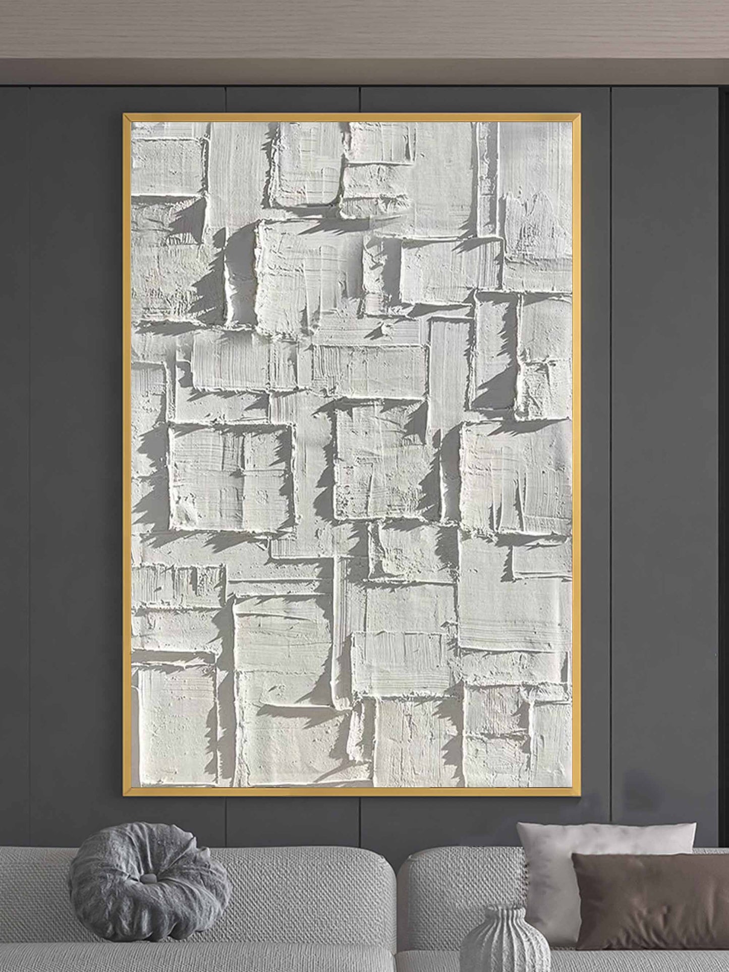 Textured White Plaster Abstract Oil Painting for Modern Home Decor