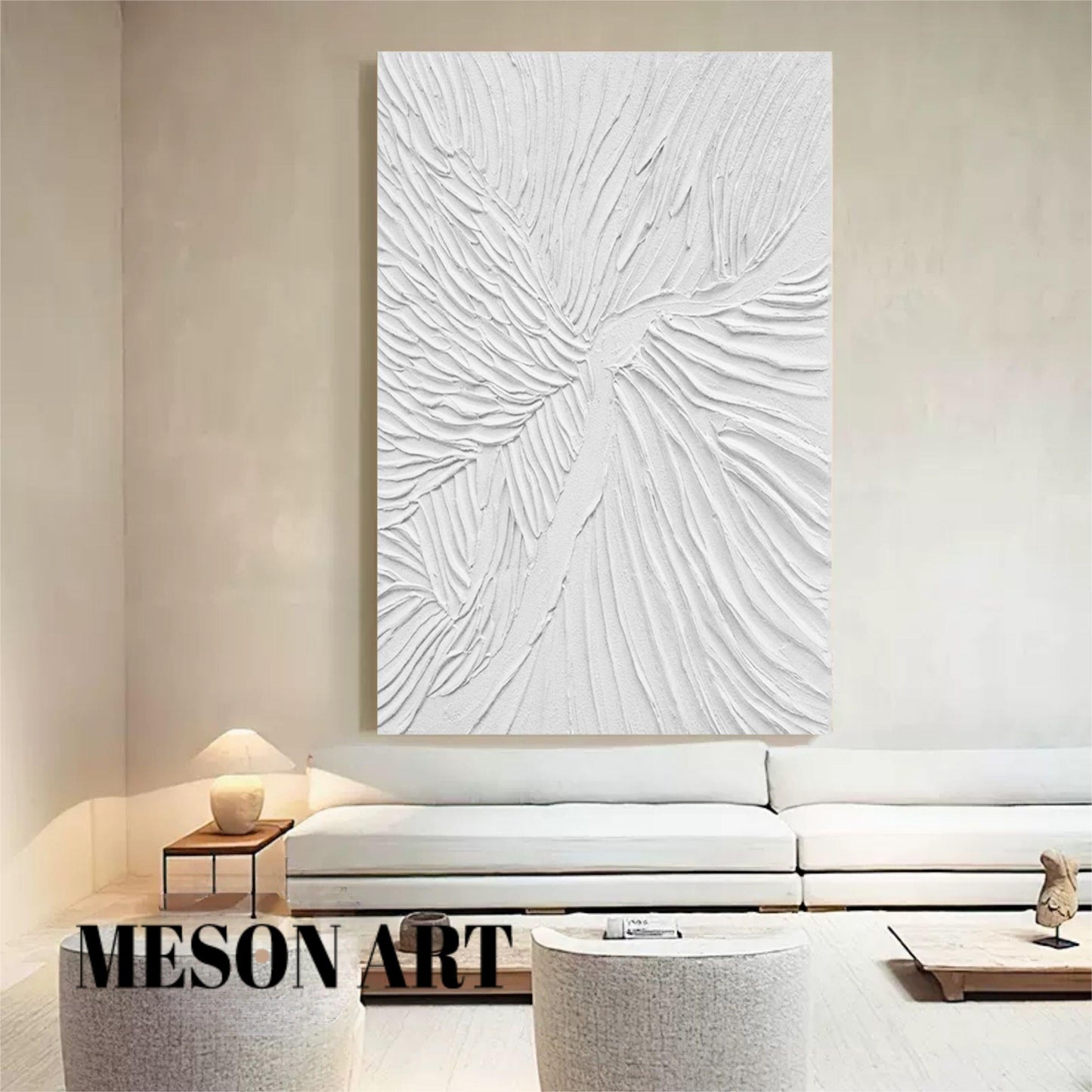 Textured White Abstract Oil Painting for Modern Home Decor