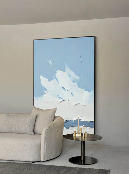 Serene Blue Clouds Abstract Oil Painting for Modern Home Decor