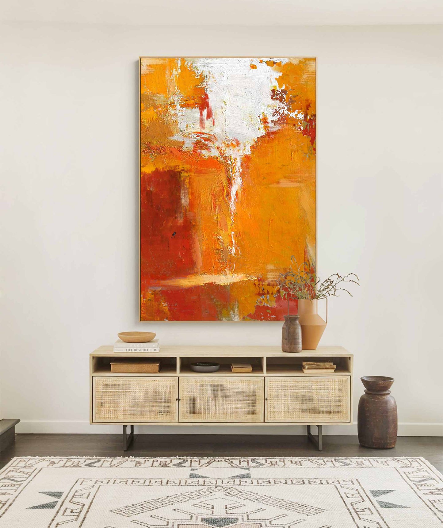 Vibrant Abstract Oil Painting in Warm Hues for Modern Home Decor