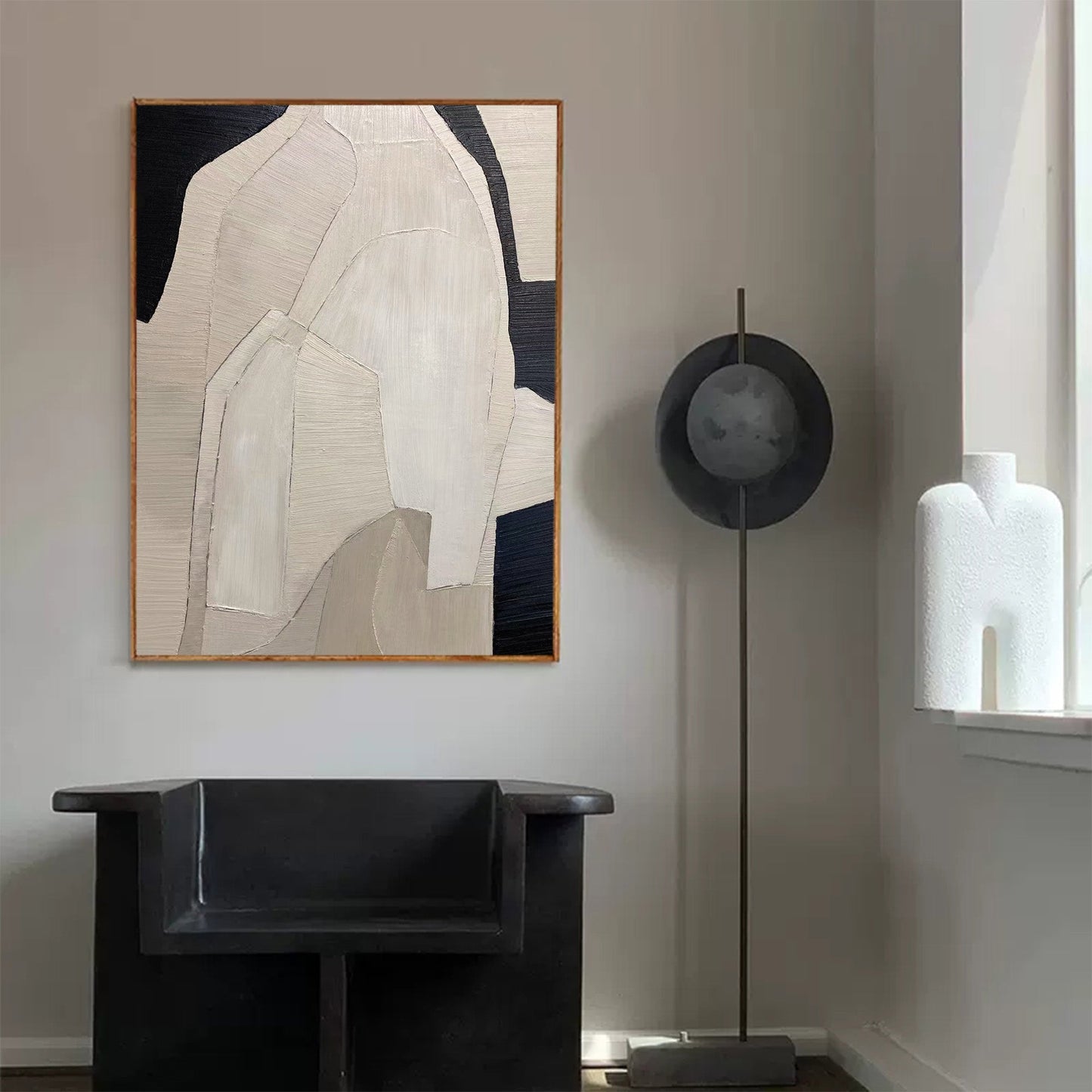 Abstract Minimalist Geometric Oil Painting in Neutral Tones for Modern Decor