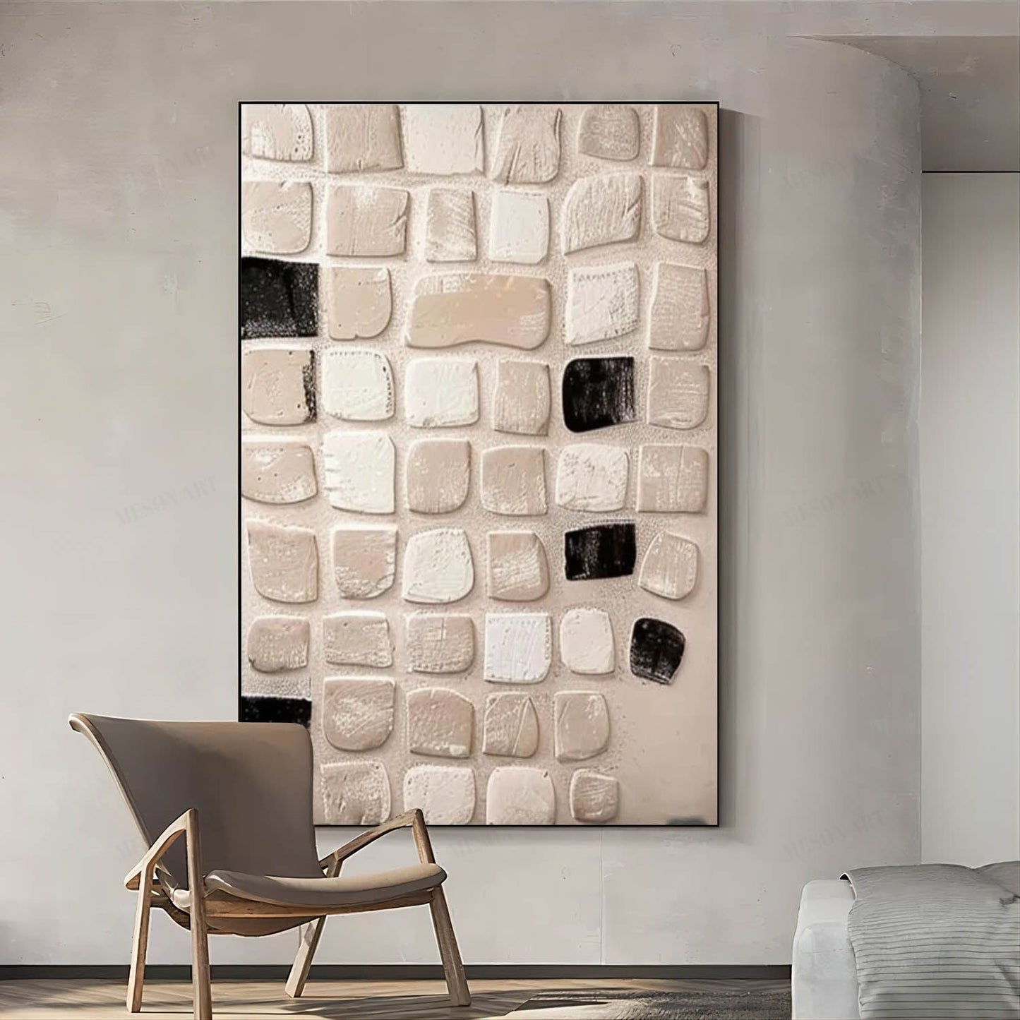 Modern Wabi-Sabi Abstract Oil Painting for Elegant Home Decor