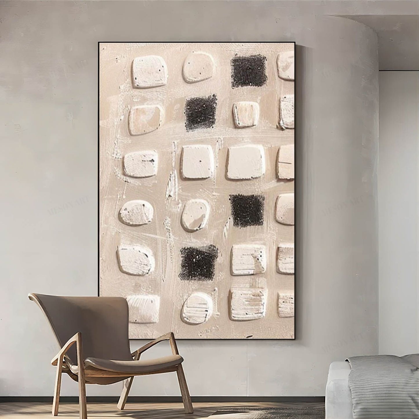 Modern Wabi-Sabi Abstract Oil Painting for Minimalist Home Decor