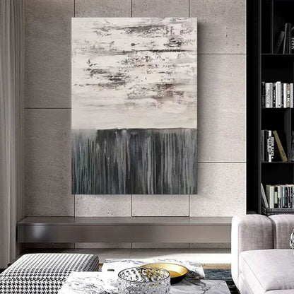 Abstract Monochrome Landscape Oil Painting for Modern Home Decor