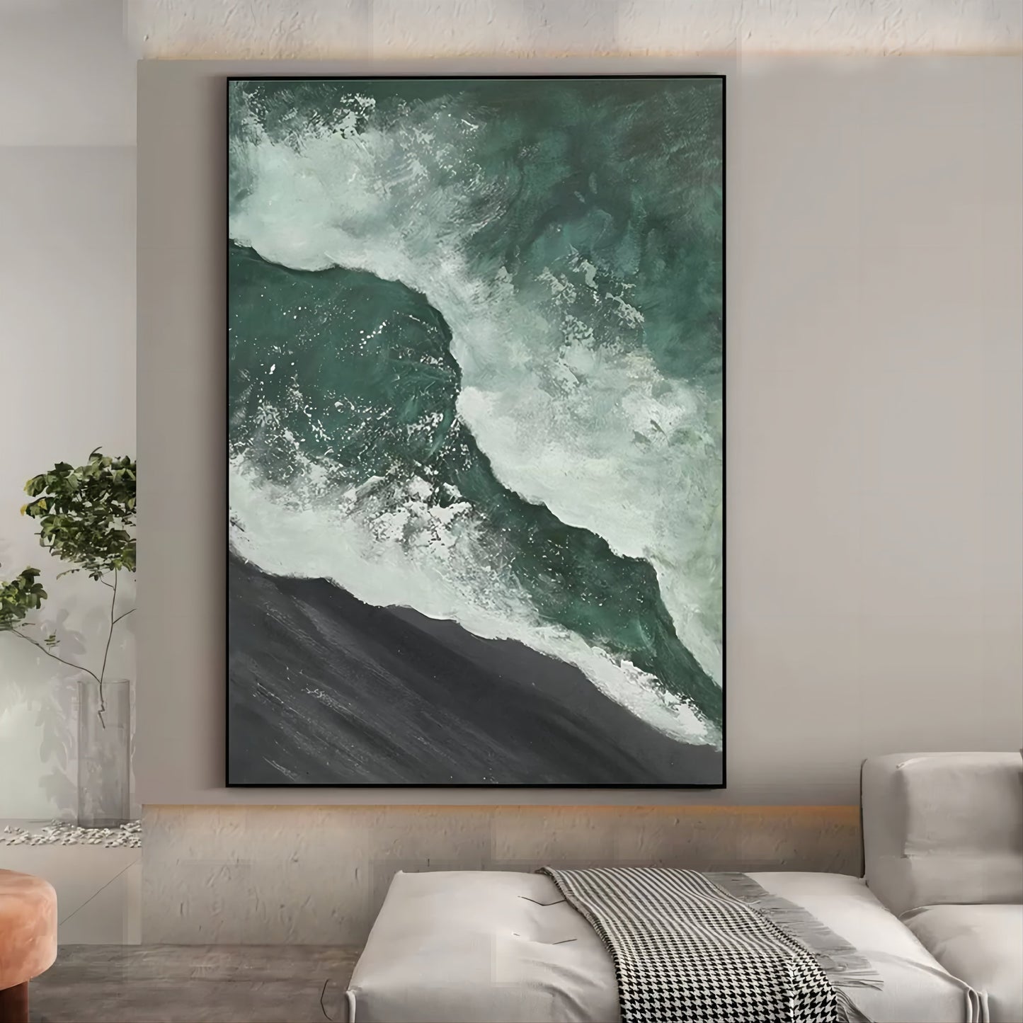 Serene Waves: Textured Oil Painting of Ocean and Shore Bliss
