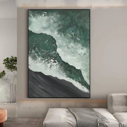 Serene Waves: Textured Oil Painting of Ocean and Shore Bliss