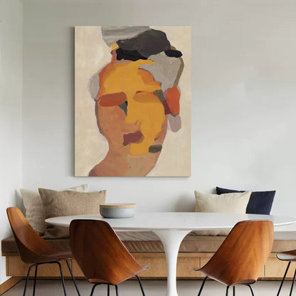 Abstract Minimalist Oil Painting of Human Faces for Modern Decor