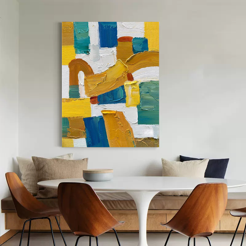 Vibrant Abstract Oil Painting with Bold Colors and Dynamic Textures for Modern Decor