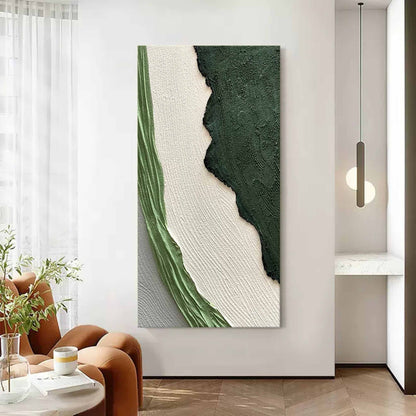 Abstract Green and White Textured Oil Painting for Modern Home Decor