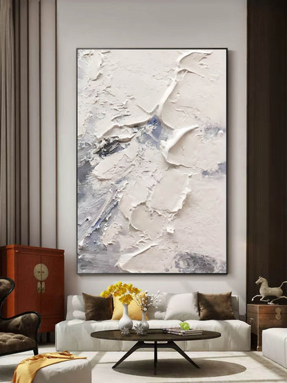 Textured White Abstract Oil Painting for Modern Home Decor