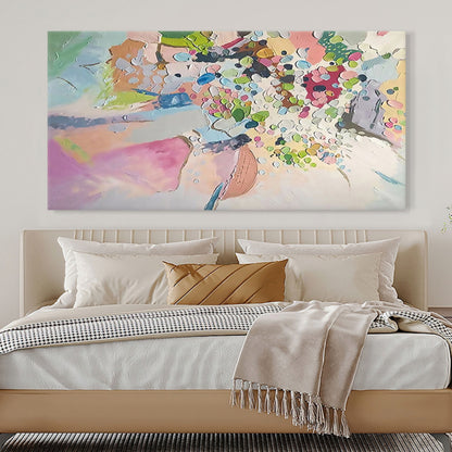 Vibrant Abstract Oil Painting with Textured Colorful Plaster Finish