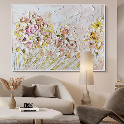 Romantic Floral Oil Painting with Textured Pastel Blossoms