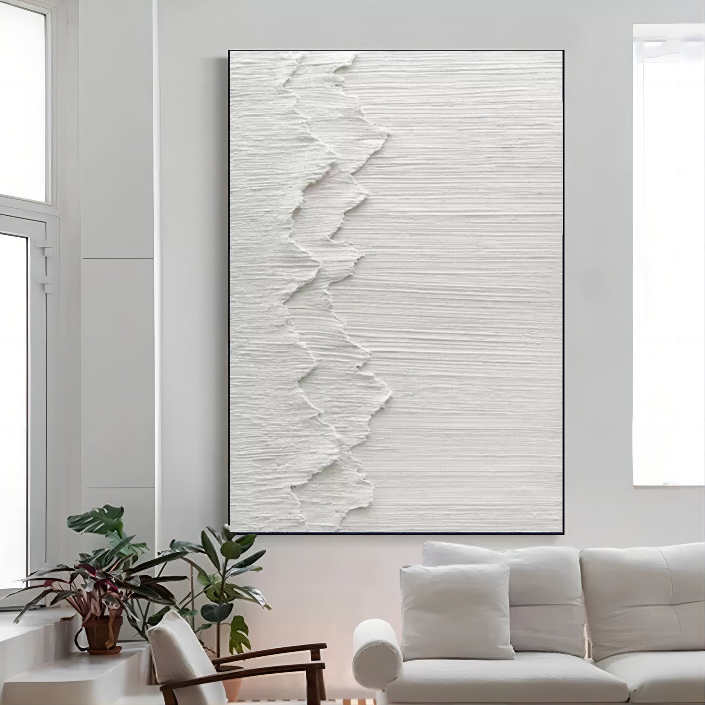 Textured White Plaster Oil Painting for Modern Home Decor