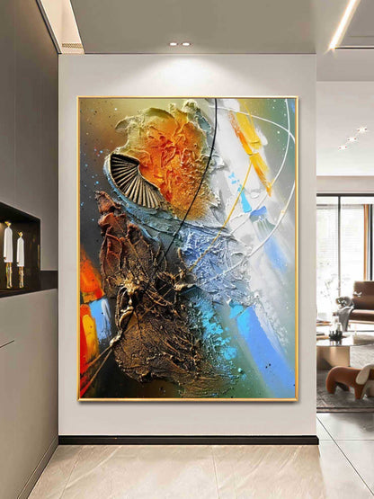 Vibrant Abstract Oil Painting with Textured Colors for Modern Home Decor