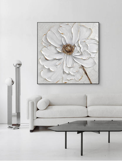 Elegant Minimalist White Flower Oil Painting for Modern Home Decor